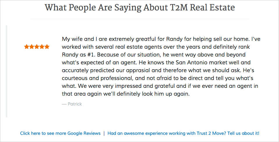 Trust 2 Move Real Estate testimonials